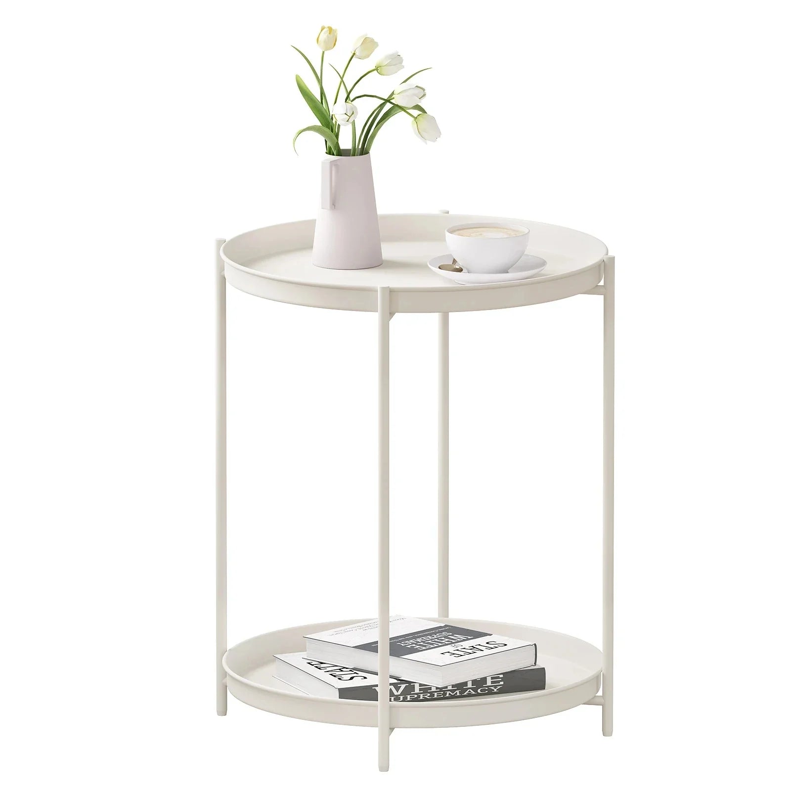 Stylish Round Metal Side Table with Storage - Image 3