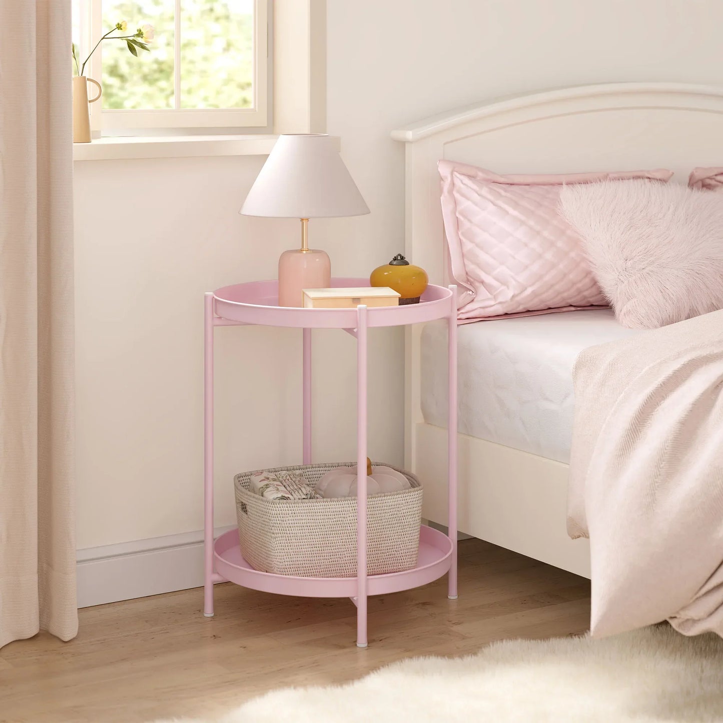 Stylish Round Metal Side Table with Storage - Image 4