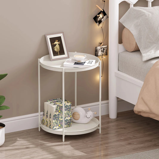 Stylish Round Metal Side Table with Storage - Image 1