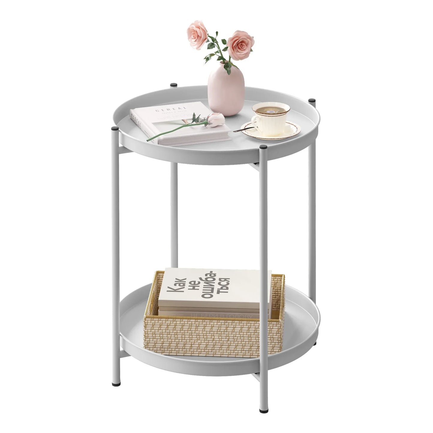 Stylish Round Metal Side Table with Storage - Image 2