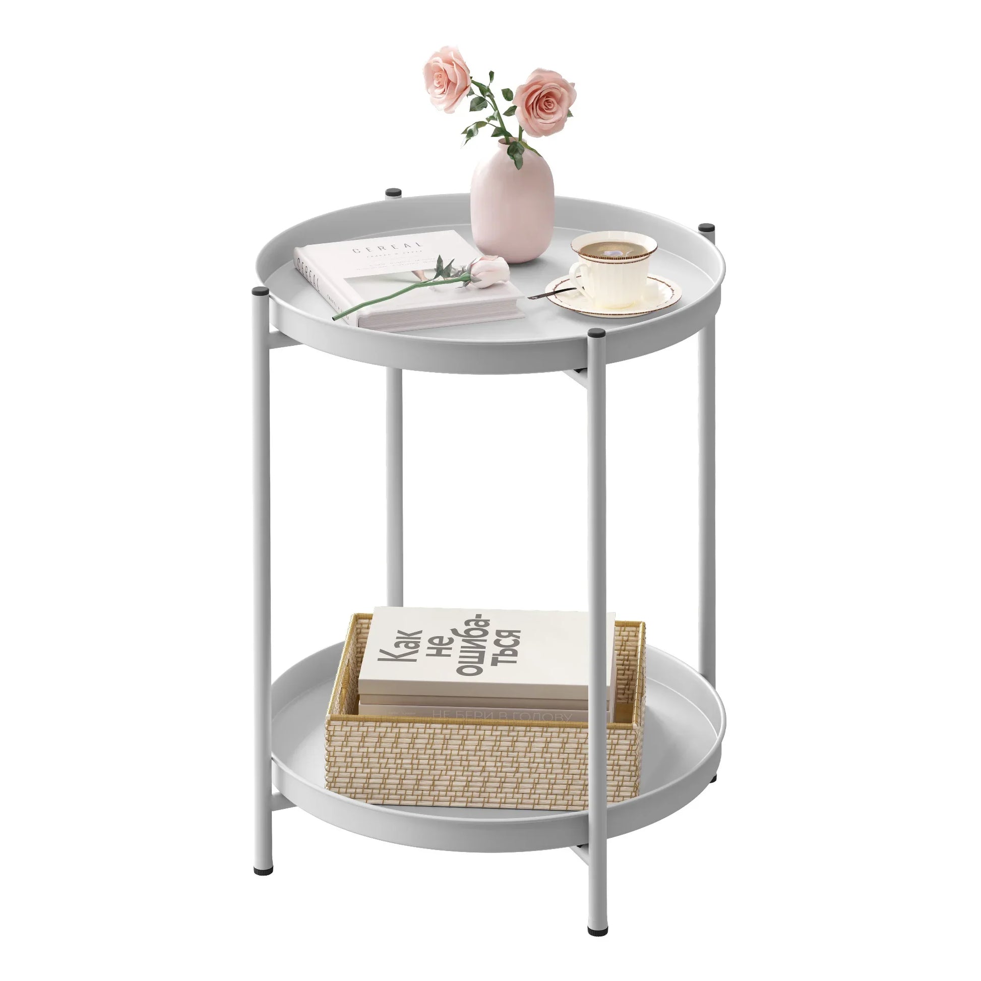 Stylish Round Metal Side Table with Storage - Image 2