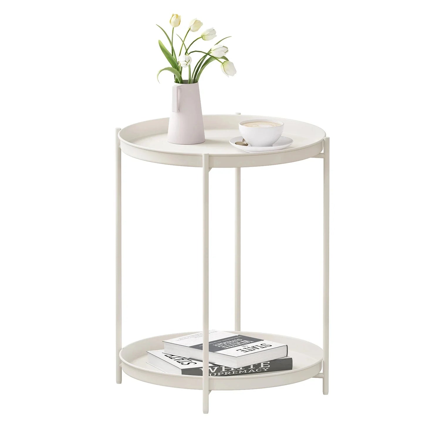 Stylish Round Metal Side Table with Storage - Image 3