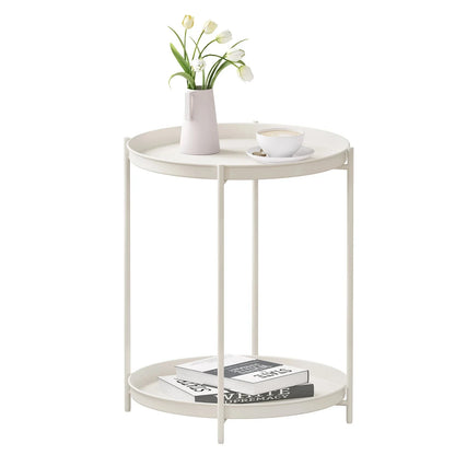 Stylish Round Metal Side Table with Storage - Image 3