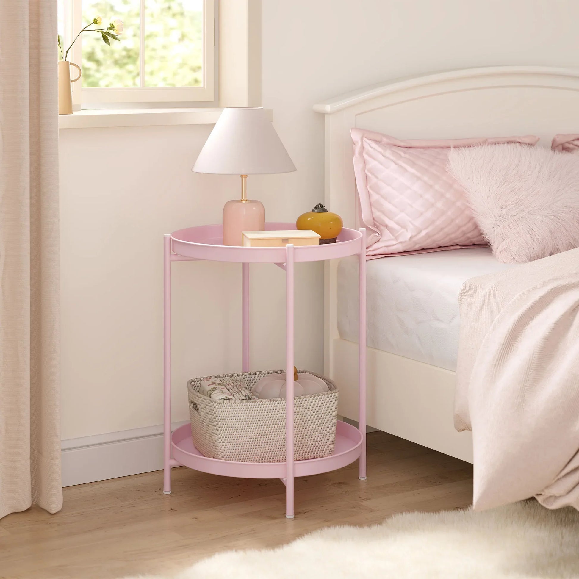 Stylish Round Metal Side Table with Storage - Image 4