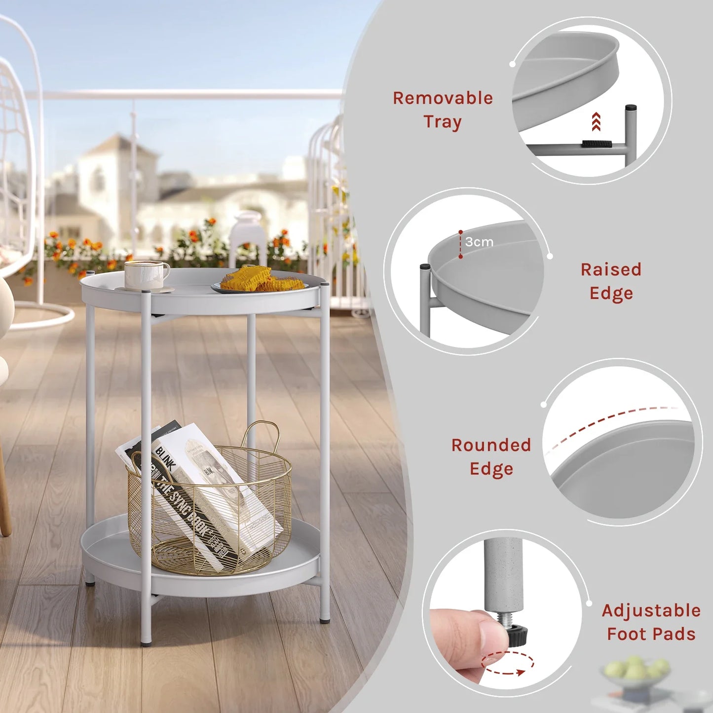 Stylish Round Metal Side Table with Storage - Image 5